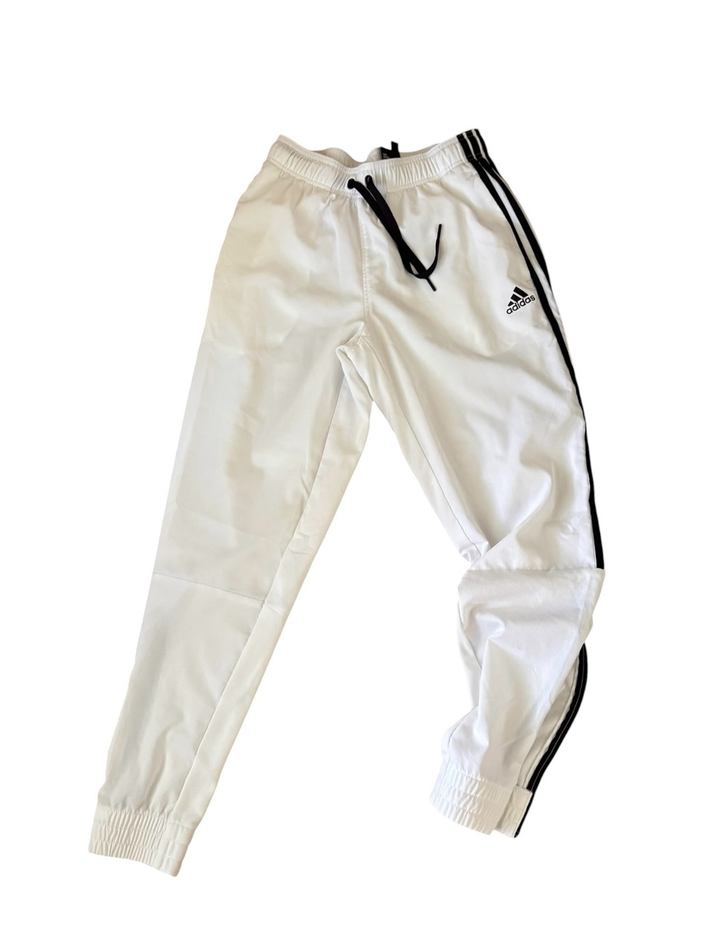 Adidas 3 Stripes Track Pant White Size M Ankle Zipper Drawstring Elastic Waist